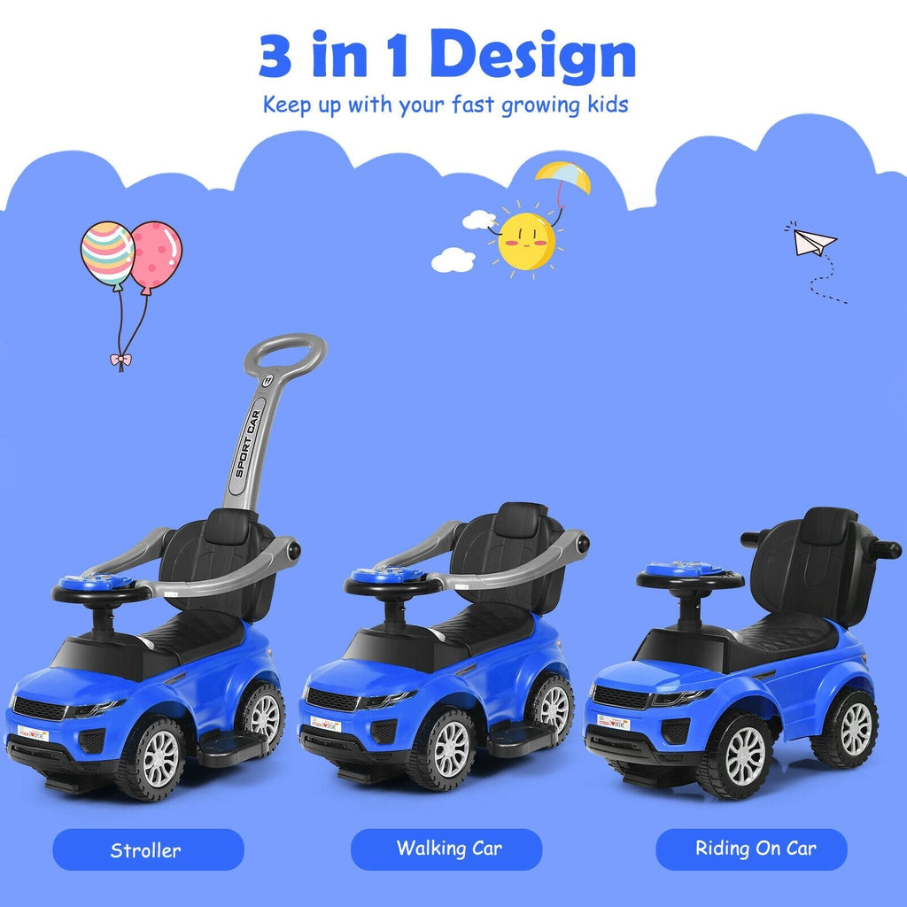Voiture Porteur Poussée 3 en 1 avec Musique pour Tout-Petits - Bleu