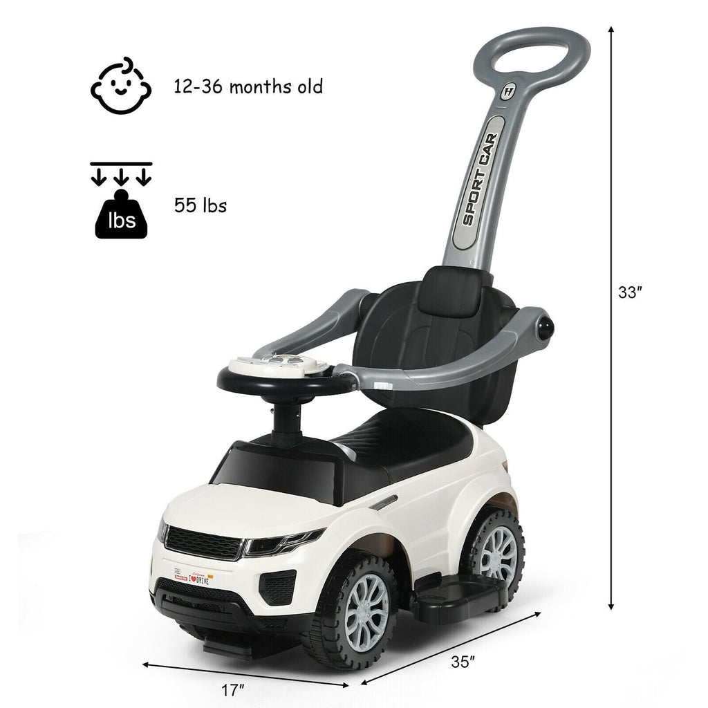 Voiture à pousser 3-en-1 pour enfant avec musique - Blanc