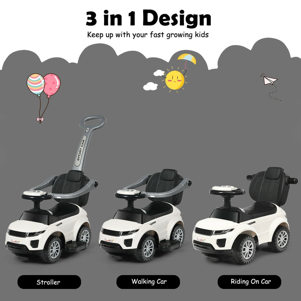 Voiture à pousser 3-en-1 pour enfant avec musique - Blanc