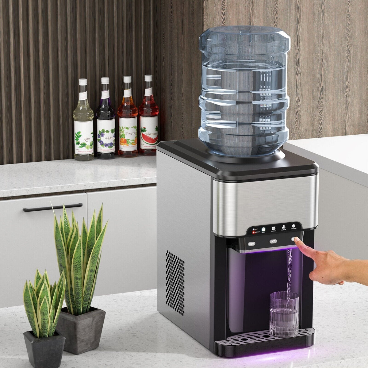 3-in-1 Wasserspender mit integriertem Eisbereiter und 3 Temperatureinstellungen – Silber