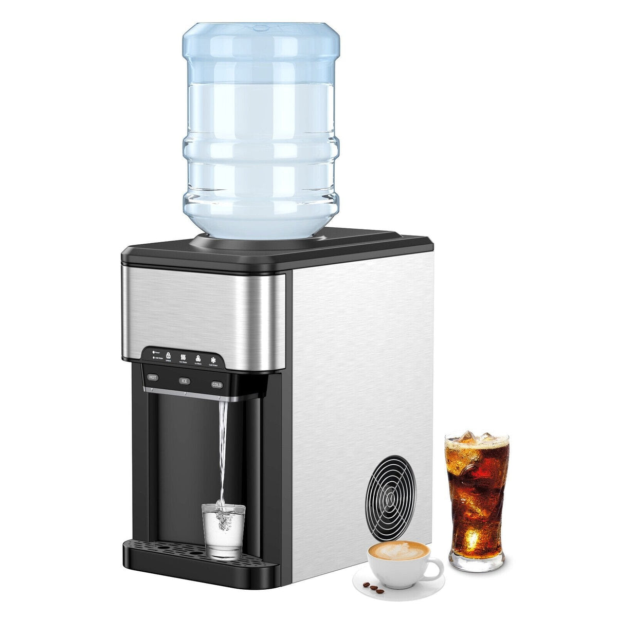 3-in-1 Wasserspender mit integriertem Eisbereiter und 3 Temperatureinstellungen – Silber