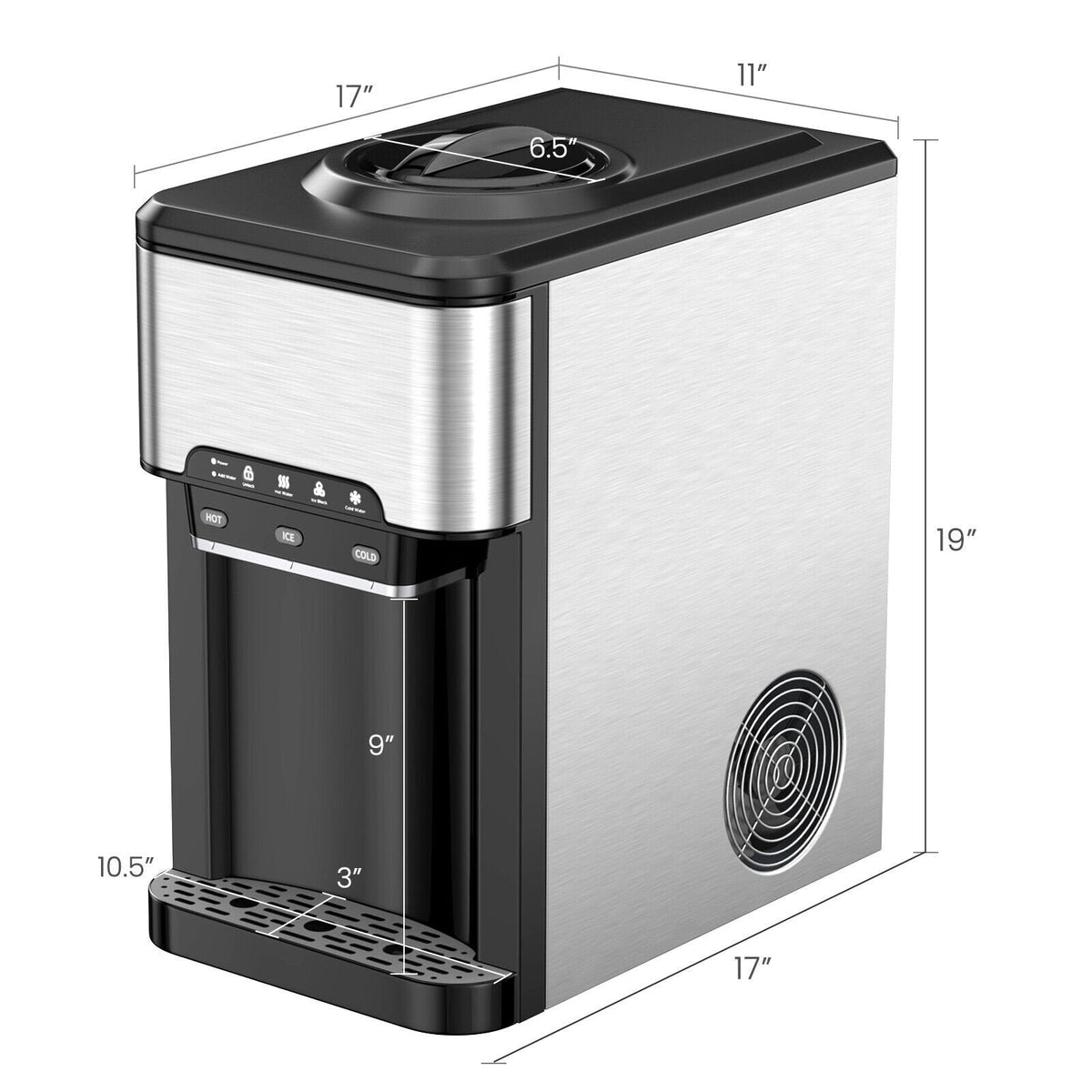 3-in-1 Wasserspender mit integriertem Eisbereiter und 3 Temperatureinstellungen – Silber