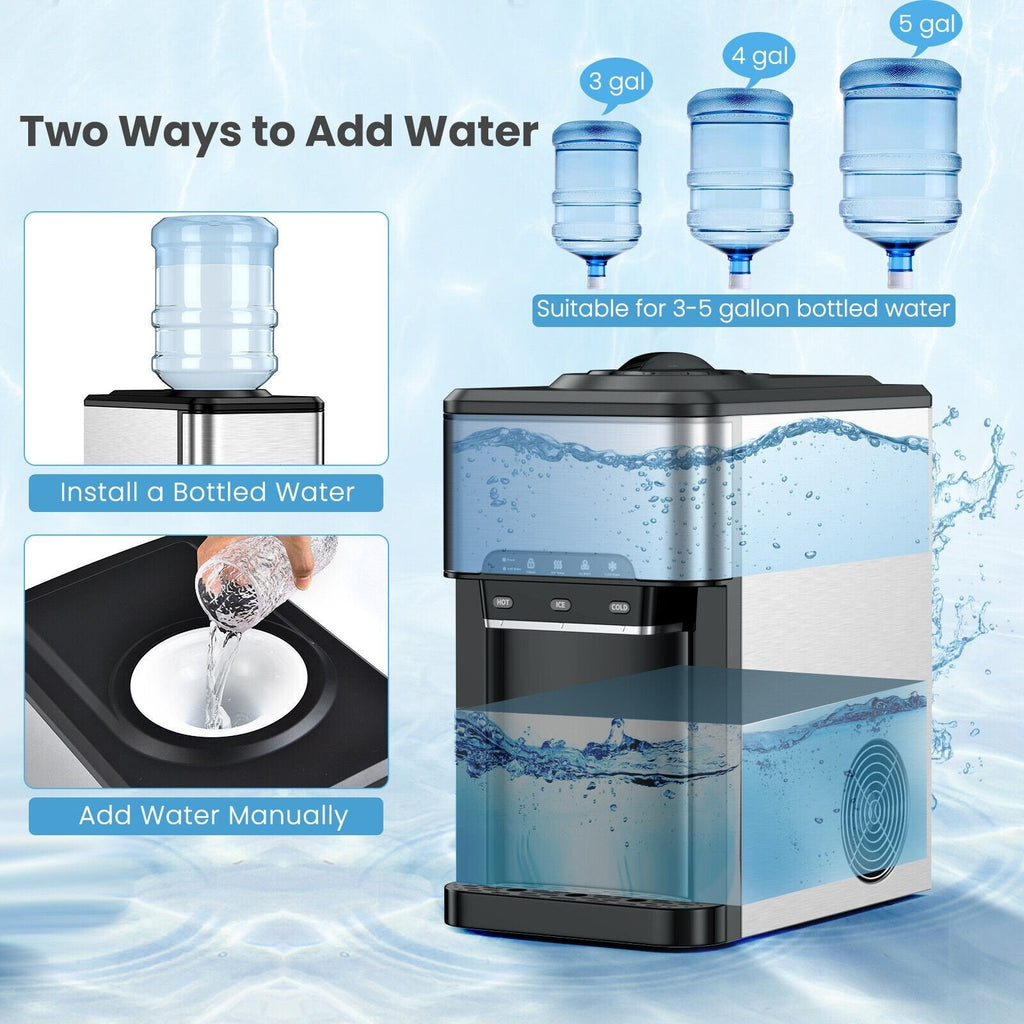 3-in-1 Wasserspender mit integriertem Eisbereiter und 3 Temperatureinstellungen – Silber