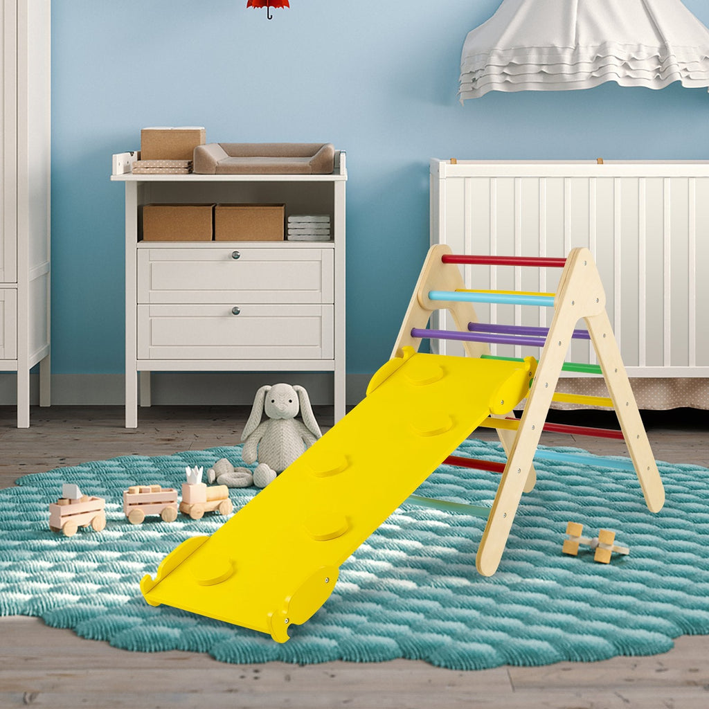 Patented 3-in-1 Wooden Climbing Triangle Set Triangle Climber with Ramp-Multicolor