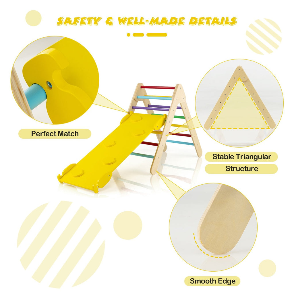 Patented 3-in-1 Wooden Climbing Triangle Set Triangle Climber with Ramp-Multicolor