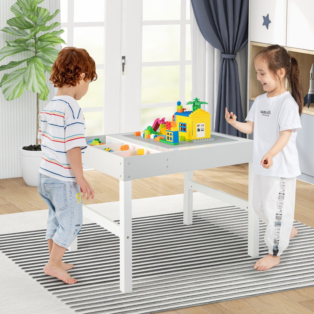 Mesa de madera 3 en 1 para niños con almacenamiento y tablero de doble cara - Blanco