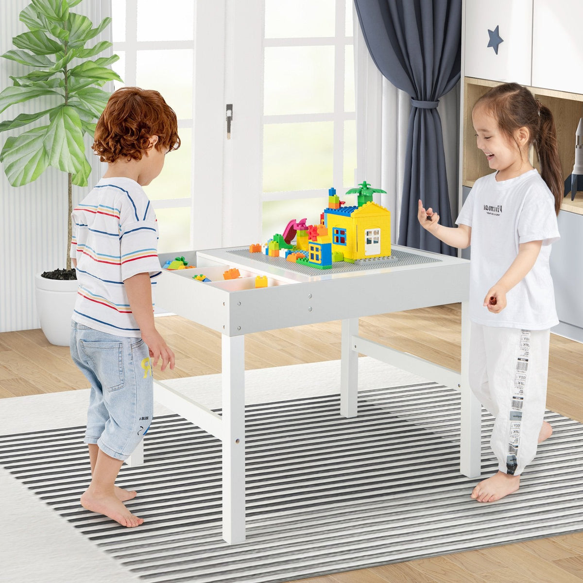 Mesa de madera 3 en 1 para niños con almacenamiento y tablero de doble cara - Blanco
