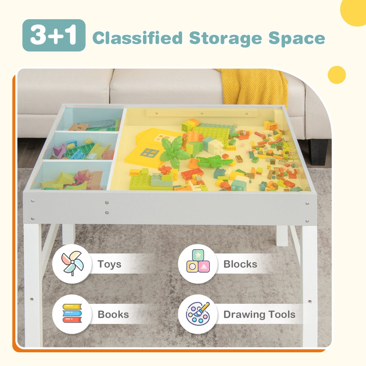 Mesa de madera 3 en 1 para niños con almacenamiento y tablero de doble cara - Blanco