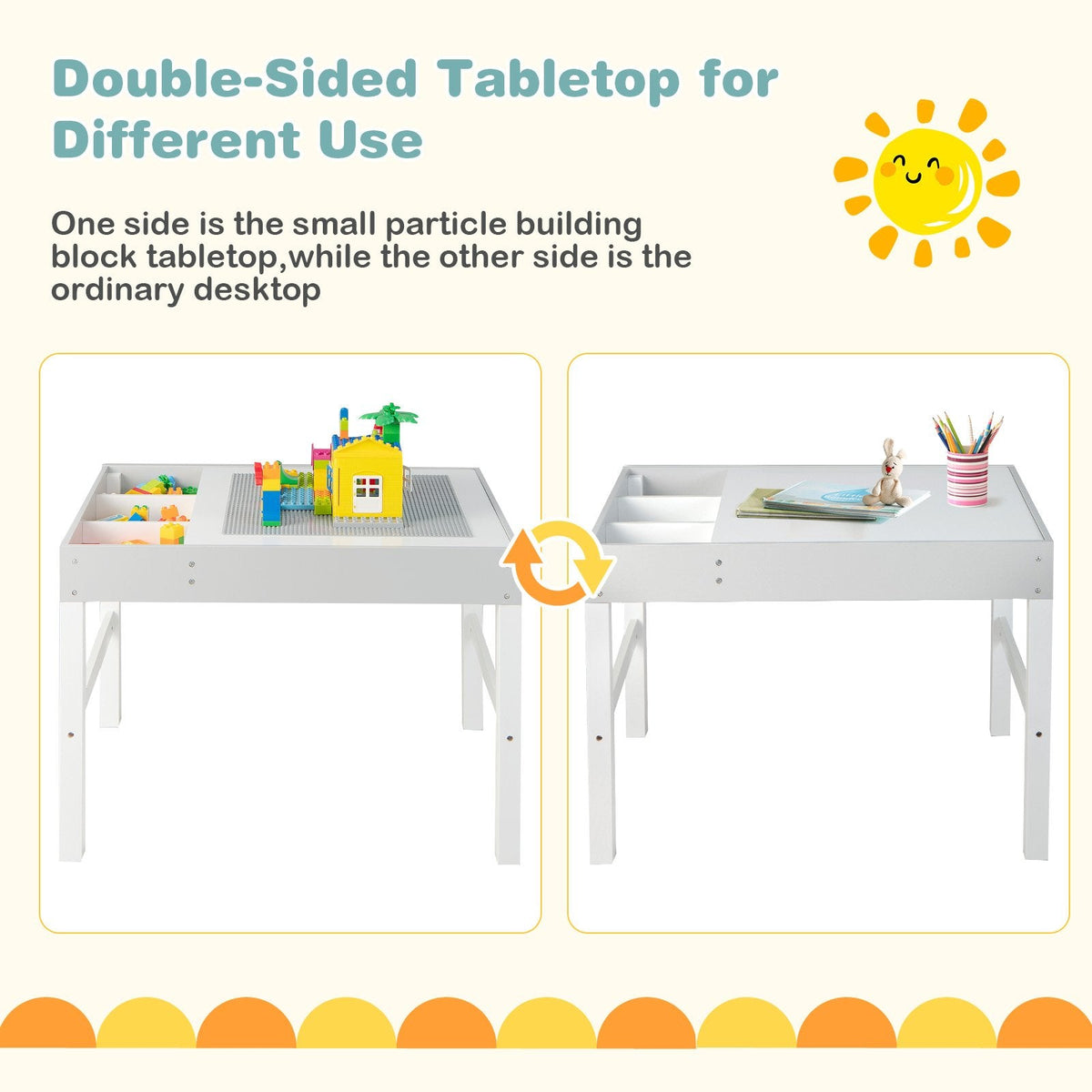 Mesa de madera 3 en 1 para niños con almacenamiento y tablero de doble cara - Blanco