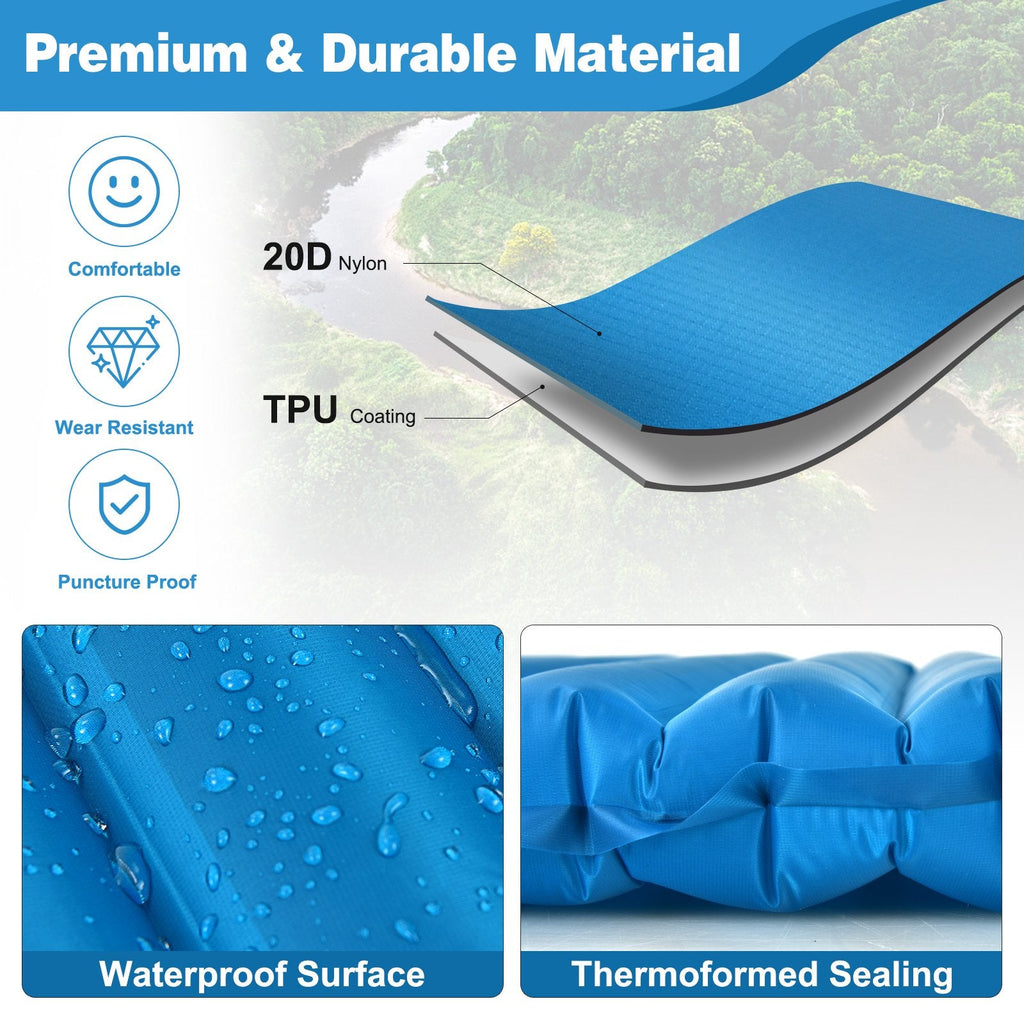 Colchoneta de camping inflable impermeable de 3 pulgadas de grosor - Azul
