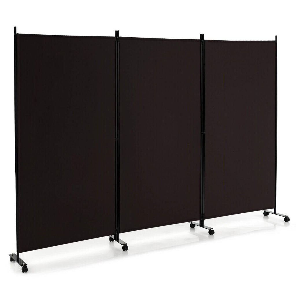 Divisor de ambientes plegable de 3 paneles con ruedas bloqueables - Marrón
