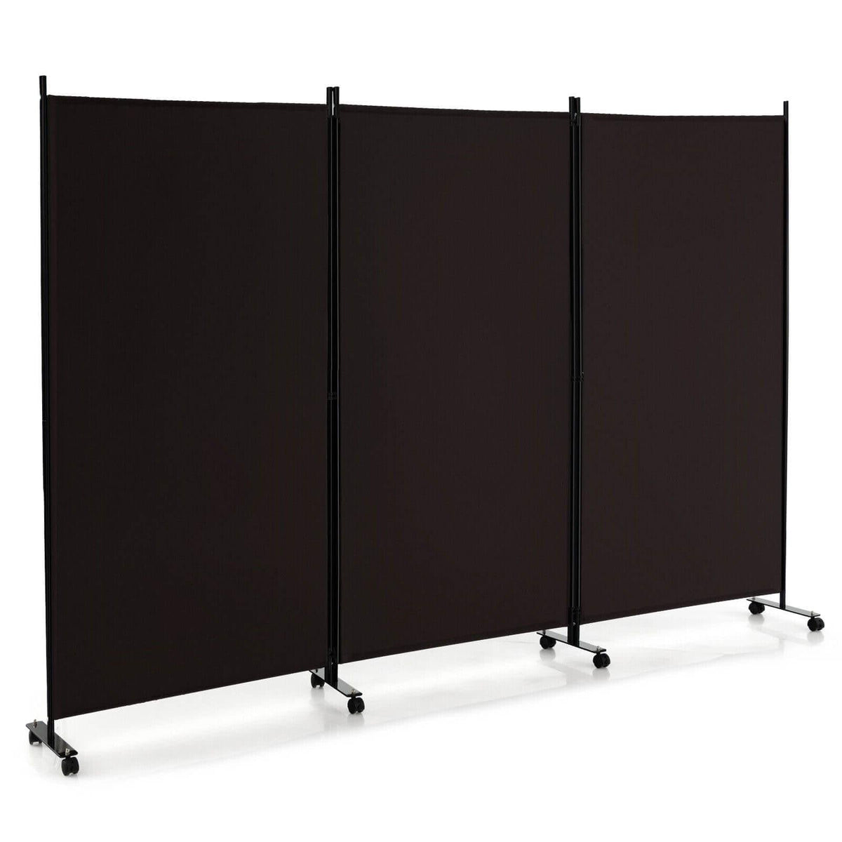 Divisor de ambientes plegable de 3 paneles con ruedas bloqueables - Marrón