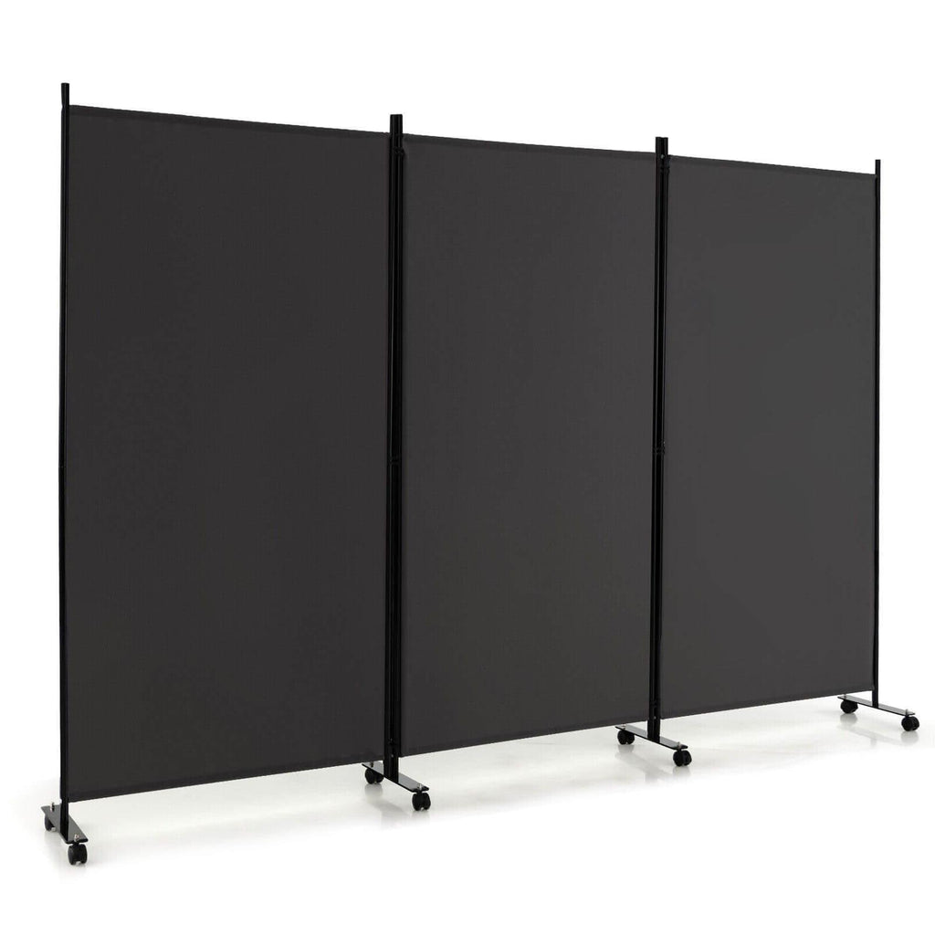 Biombo plegable de 3 paneles con ruedas con bloqueo - gris