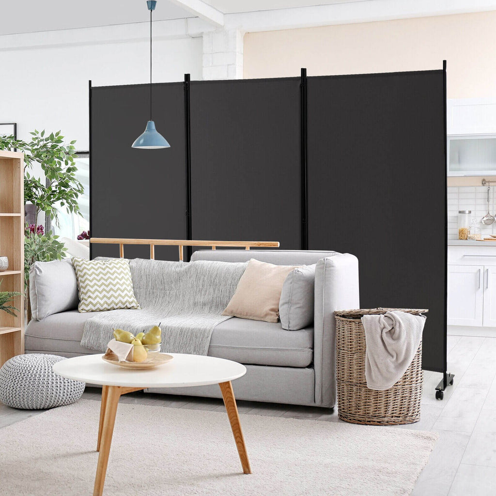 Biombo plegable de 3 paneles con ruedas con bloqueo - gris