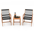 Ensemble de patio 3 pièces en bois d'acacia, 2 fauteuils d'une capacité de 360 lb avec assises en corde tressée à la main et table d'appoint à lattes de 18 po
