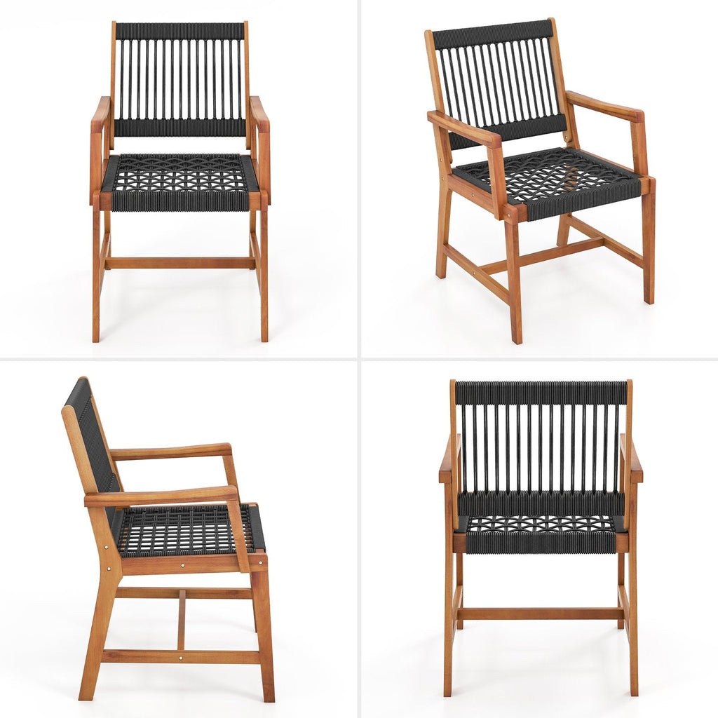 Ensemble de patio 3 pièces en bois d'acacia, 2 fauteuils d'une capacité de 360 lb avec assises en corde tressée à la main et table d'appoint à lattes de 18 po