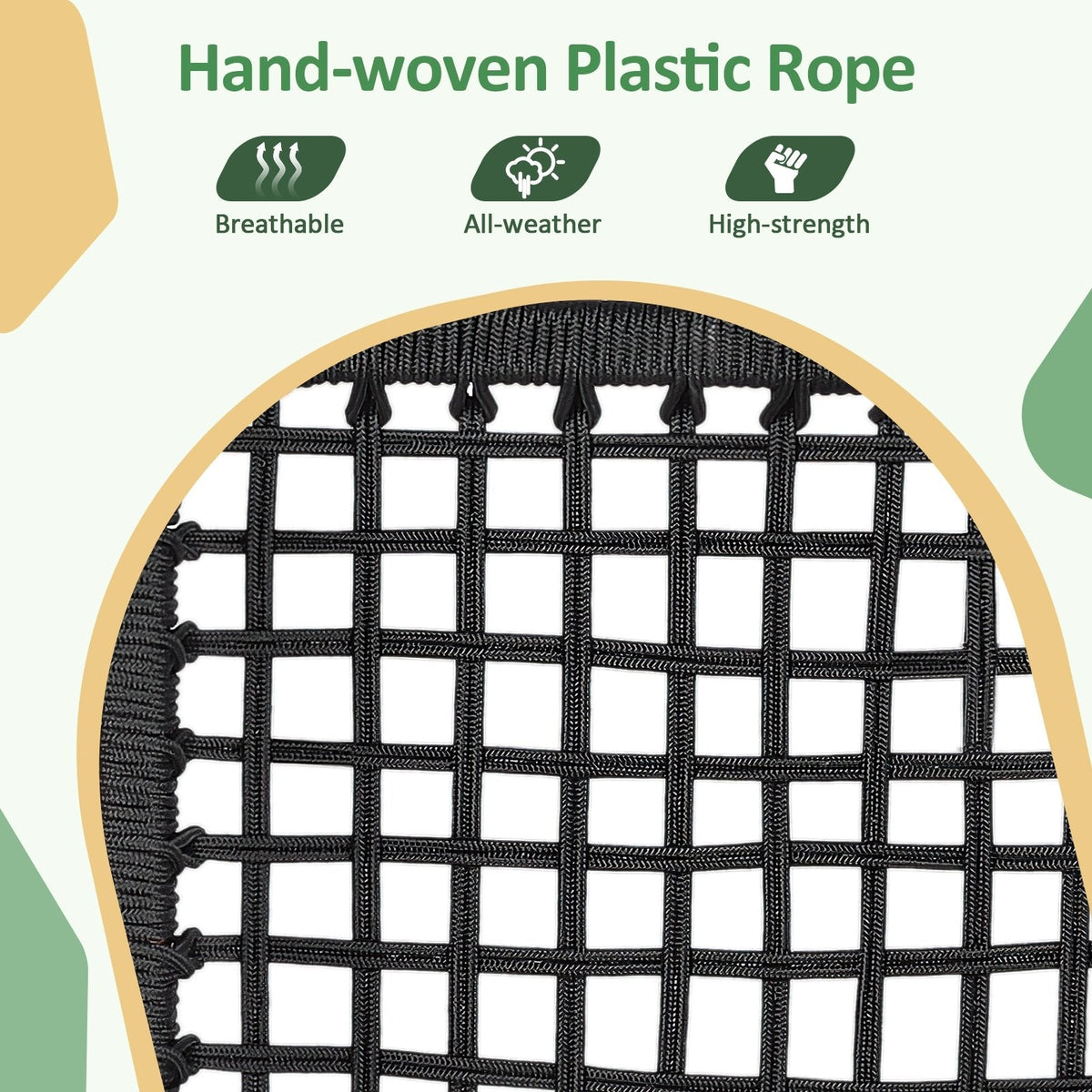 Juego de bistró mecedor de madera de acacia de 3 piezas, 2 mecedores con capacidad para 360 lb y asientos de cuerda de plástico tejida a mano y mesa de listones de 18 in