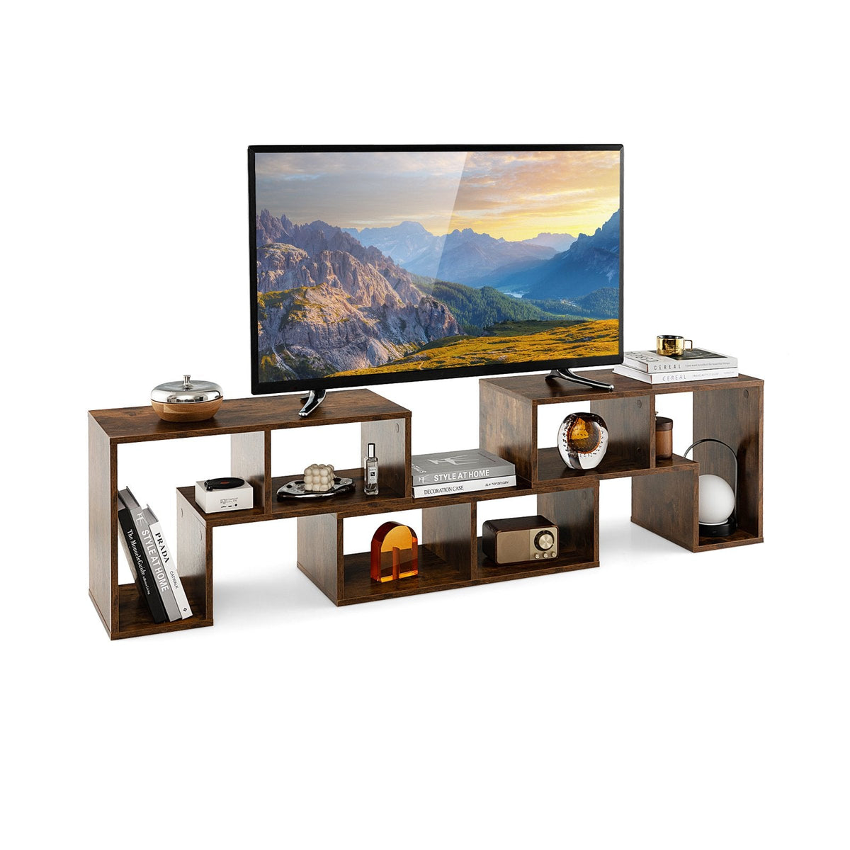 Mueble de TV de 3 piezas para televisores de hasta 65 pulgadas con estantes - Marrón