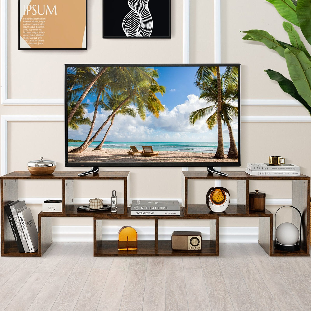 Mueble de TV de 3 piezas para televisores de hasta 65 pulgadas con estantes - Marrón