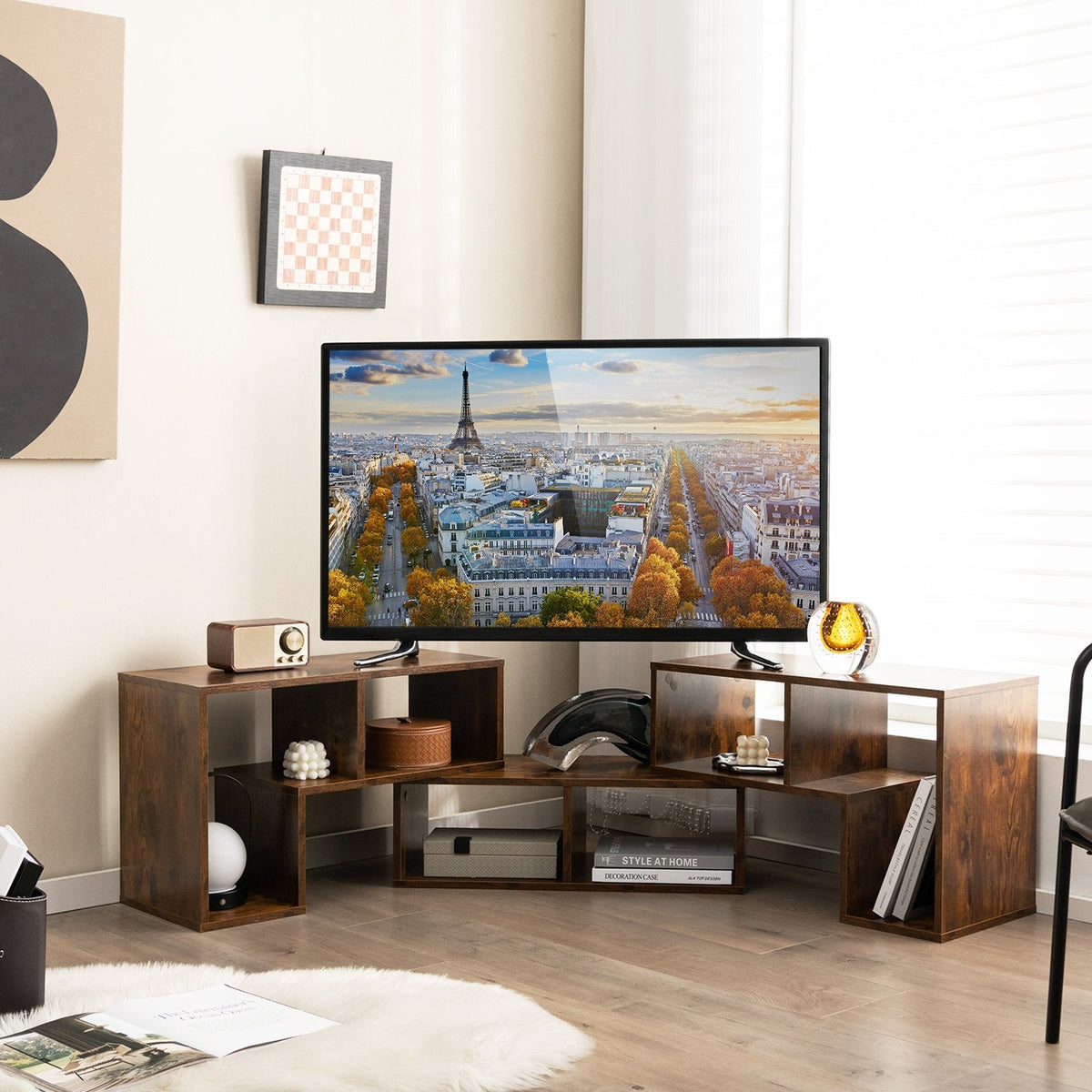 Mueble de TV de 3 piezas para televisores de hasta 65 pulgadas con estantes - Marrón