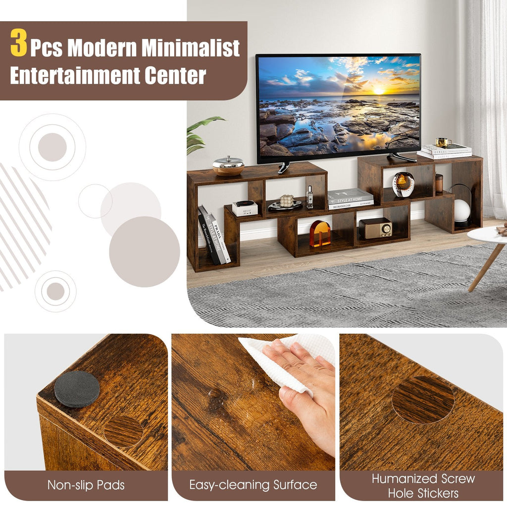 Mueble de TV de 3 piezas para televisores de hasta 65 pulgadas con estantes - Marrón