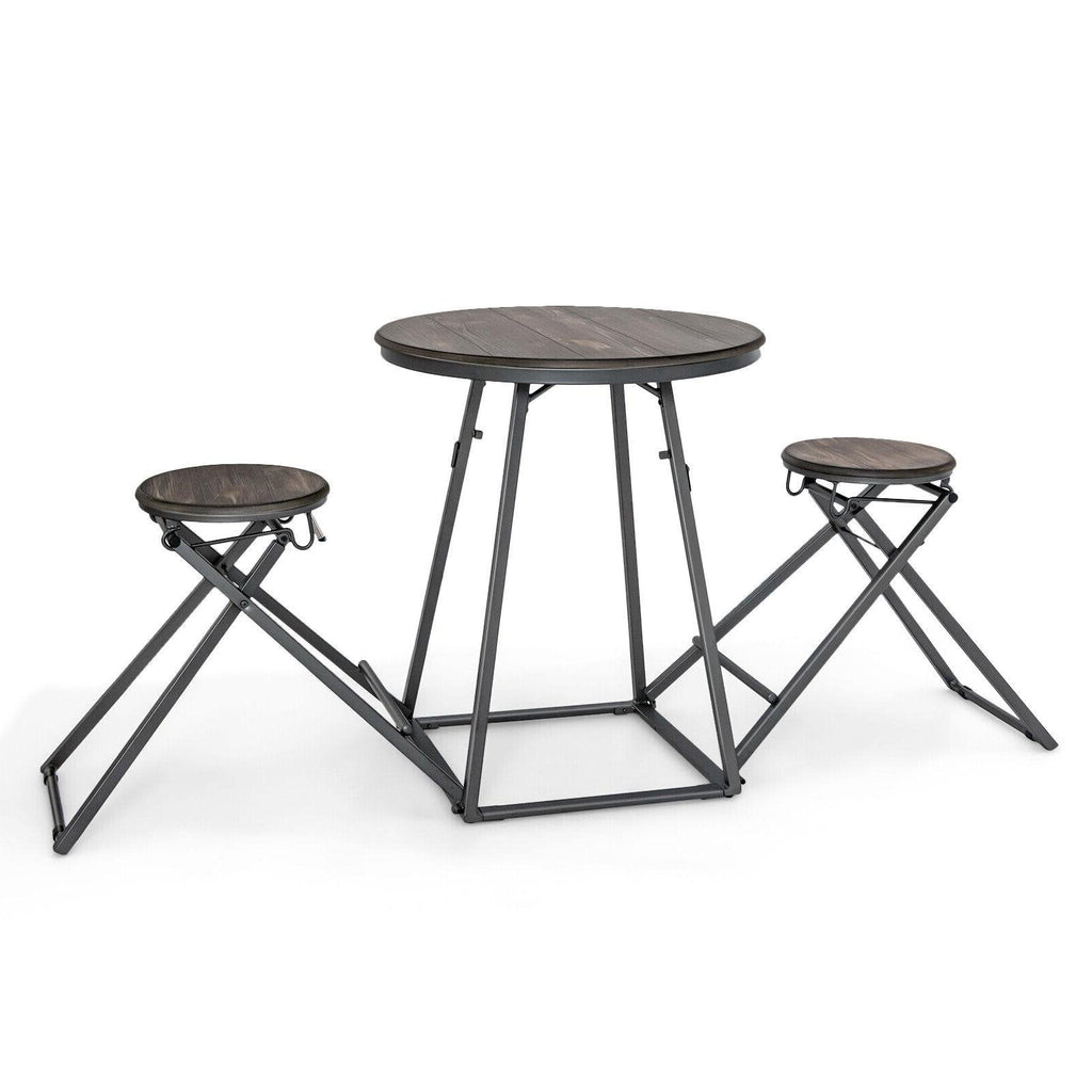3-teiliges Esstisch-Set mit 2 klappbaren Hockern für kleine Räume – Grau