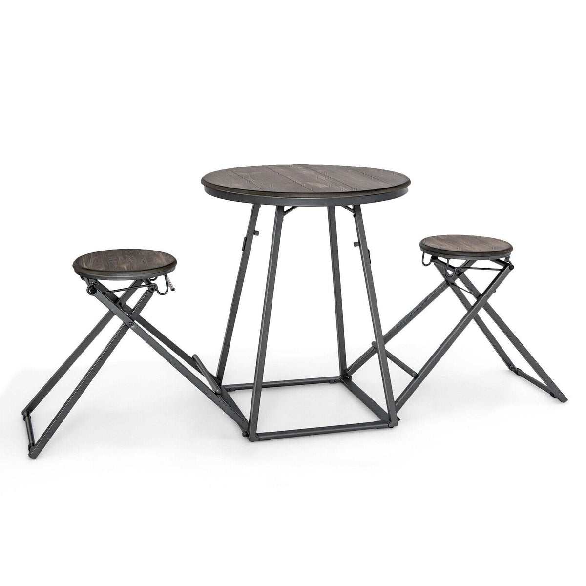 3-teiliges Esstisch-Set mit 2 klappbaren Hockern für kleine Räume – Grau