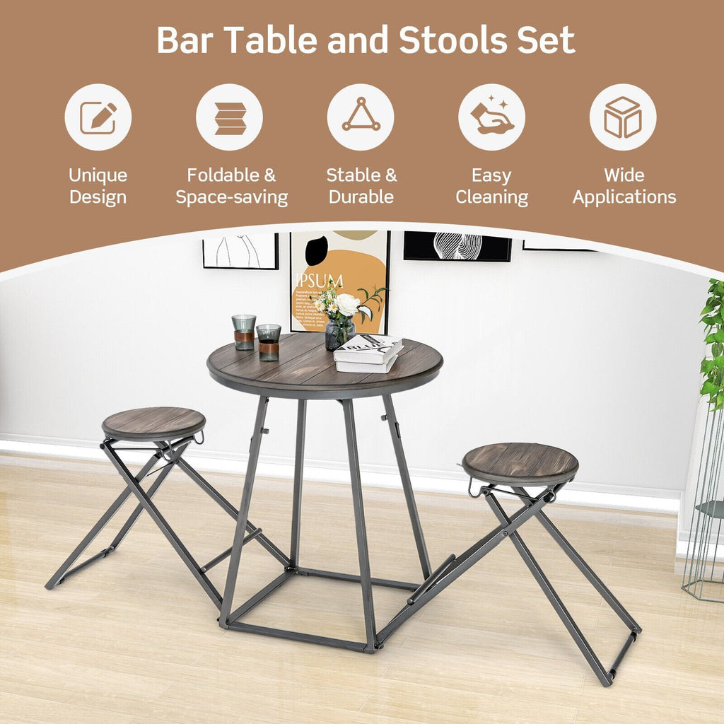 3-teiliges Esstisch-Set mit 2 klappbaren Hockern für kleine Räume – Grau