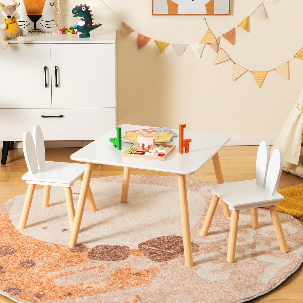 3-teiliges Kinder-Tisch- und Stuhl-Set für Basteln und Snackzeit – Weiß