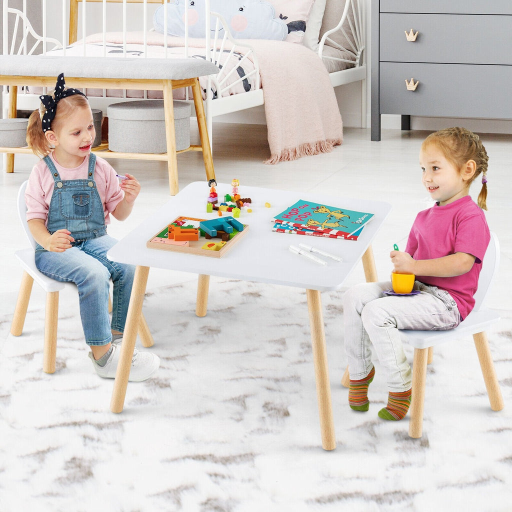 3-teiliges Kinder-Tisch- und Stuhl-Set für Basteln und Snackzeit – Weiß