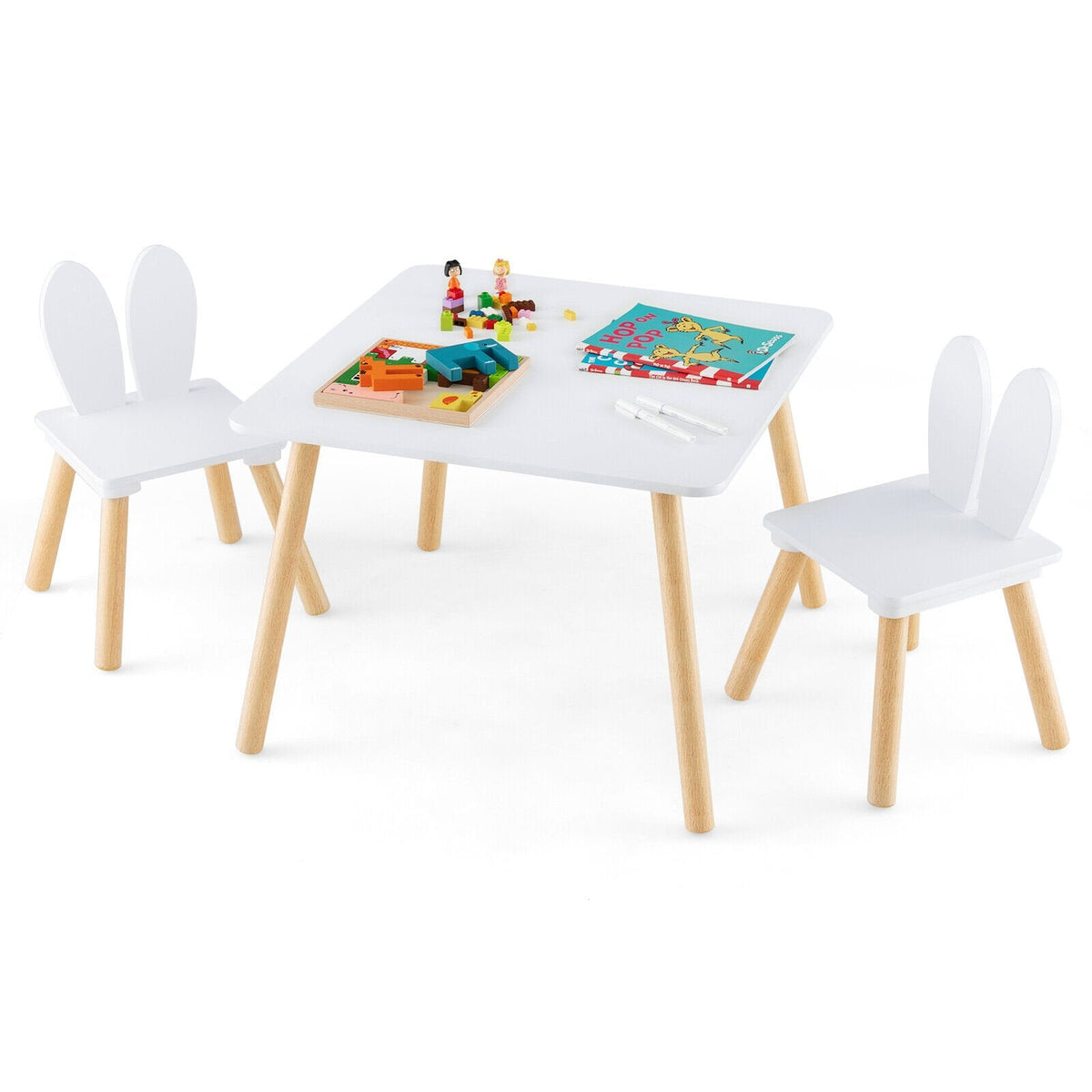 3-teiliges Kinder-Tisch- und Stuhl-Set für Basteln und Snackzeit – Weiß