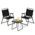 3-teiliges, klappbares Terrassen-Sitzgruppe-Set, 2 Sling-Sessel mit einer Belastbarkeit von 330 lb und 1 Beistelltisch mit 18 Zoll, Schwarz