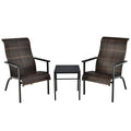 3-teiliges Rattan-Bistro-Set für die Terrasse, 2 geflochtene Hochlehner mit 150 kg Belastbarkeit in Braun-Mix auf Schwarz, mit 43 cm Beistelltisch