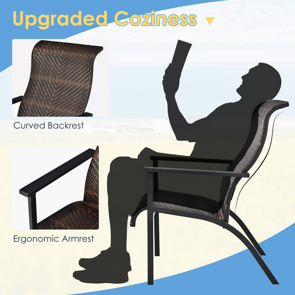 3-teiliges Rattan-Bistro-Set für die Terrasse, 2 geflochtene Hochlehner mit 150 kg Belastbarkeit in Braun-Mix auf Schwarz, mit 43 cm Beistelltisch