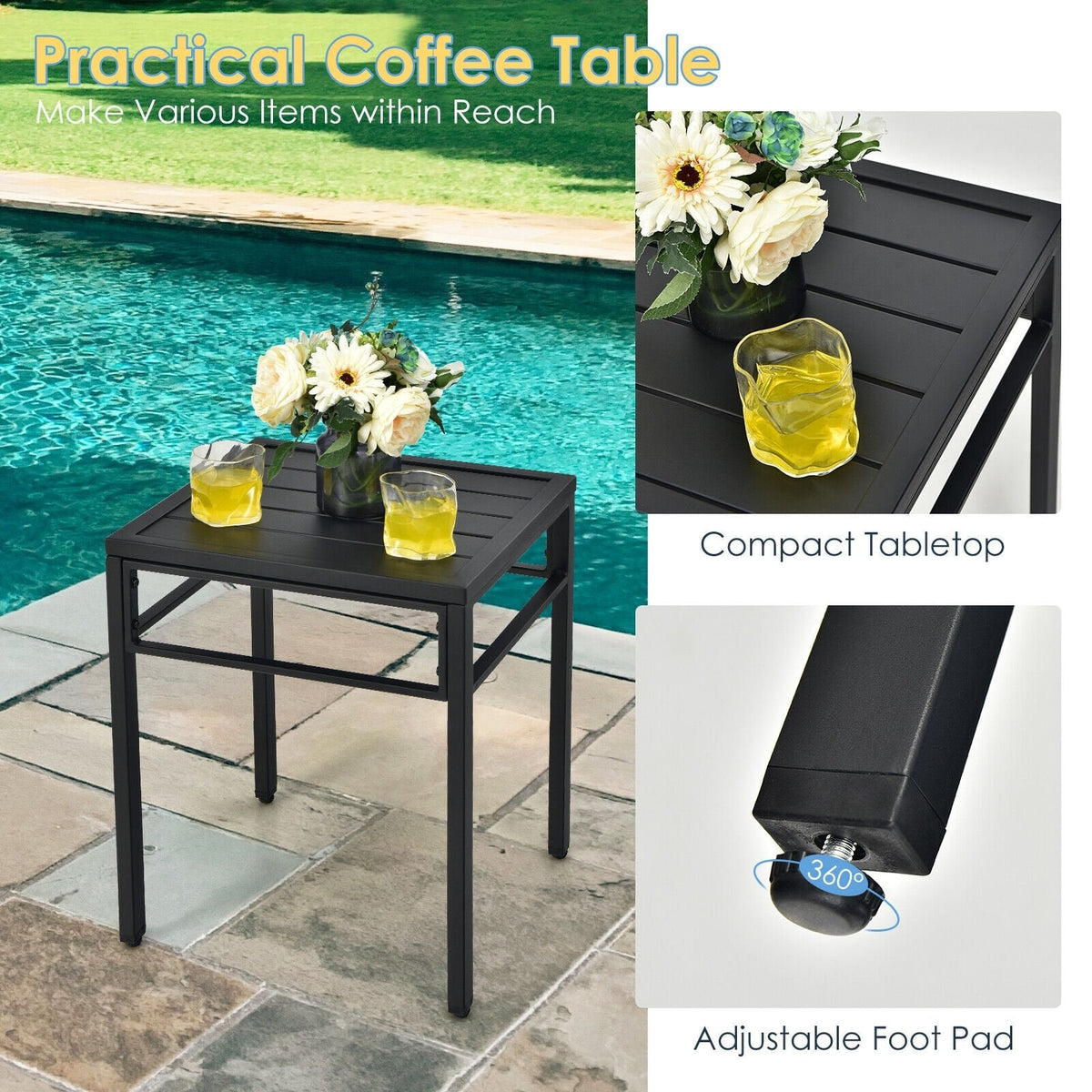 3-teiliges Rattan-Bistro-Set für die Terrasse, 2 geflochtene Hochlehner mit 150 kg Belastbarkeit in Braun-Mix auf Schwarz, mit 43 cm Beistelltisch