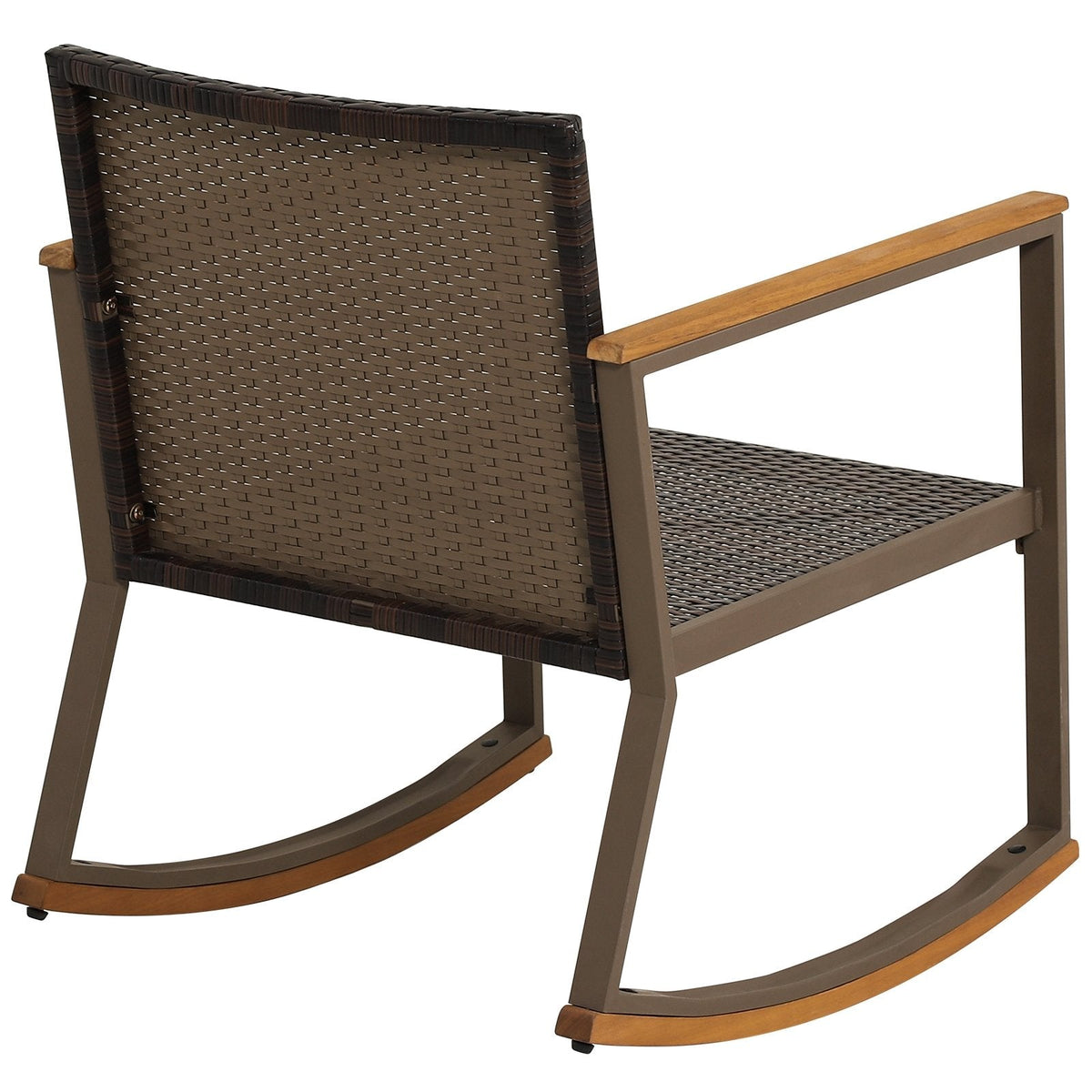 3-teiliges Bistro-Set aus Rattan mit Schaukelstühlen, 2 Schaukelstühle bis 181 kg belastbar mit cremeweißen Polstern und einem zweistöckigen Tisch mit Akazienholzplatte