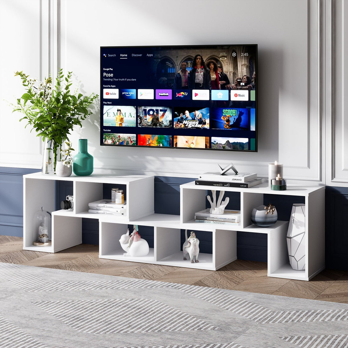 Mueble de TV de 3 piezas ajustable para televisores de hasta 65 pulgadas con estantes-Blanco