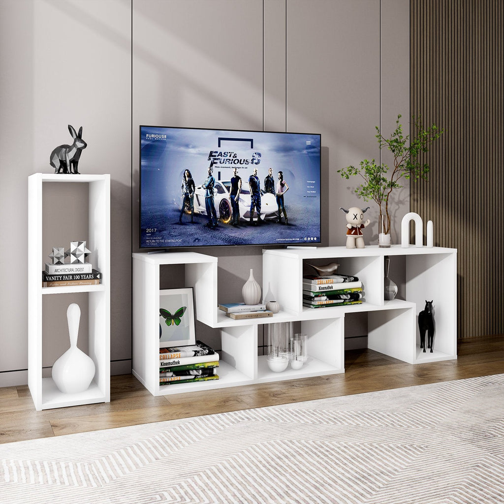 Mueble de TV de 3 piezas ajustable para televisores de hasta 65 pulgadas con estantes-Blanco