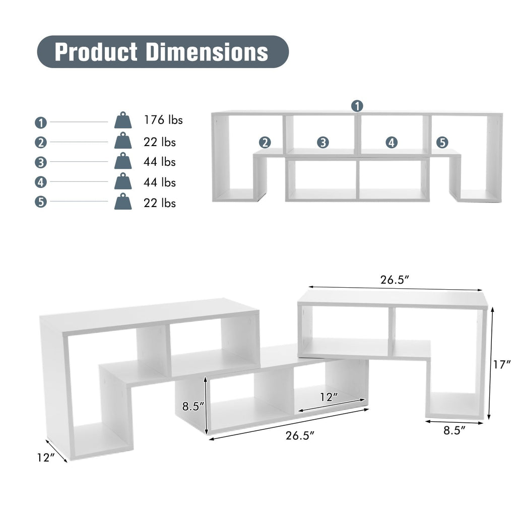 Mueble de TV de 3 piezas ajustable para televisores de hasta 65 pulgadas con estantes-Blanco