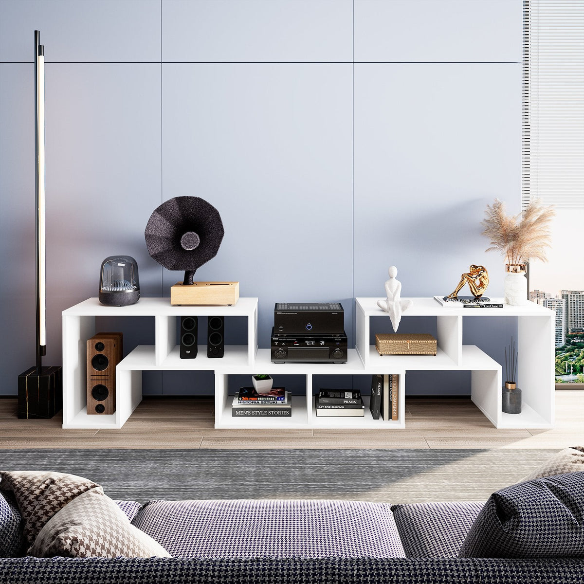 Mueble de TV de 3 piezas ajustable para televisores de hasta 65 pulgadas con estantes-Blanco