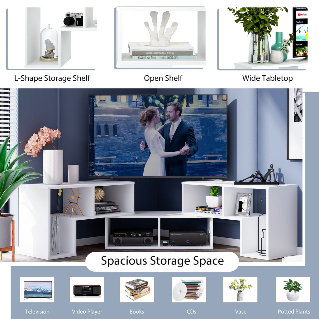Mueble de TV de 3 piezas ajustable para televisores de hasta 65 pulgadas con estantes-Blanco