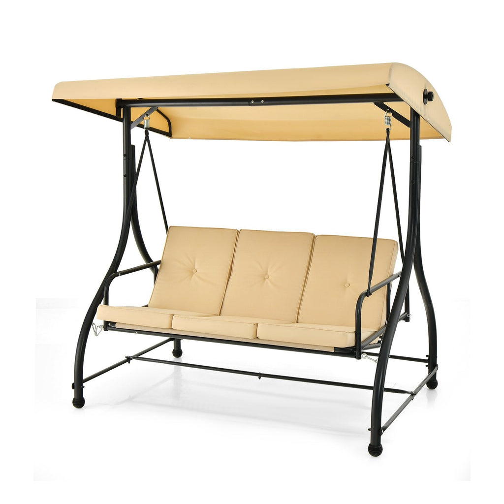 3-Sitzer-Verandaschaukel mit verstellbarem Sonnendach – Beige