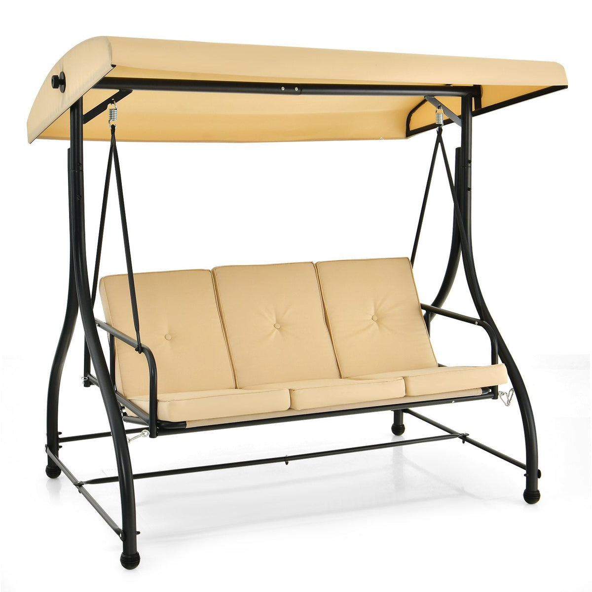 3-Sitzer-Verandaschaukel mit verstellbarem Sonnendach – Beige