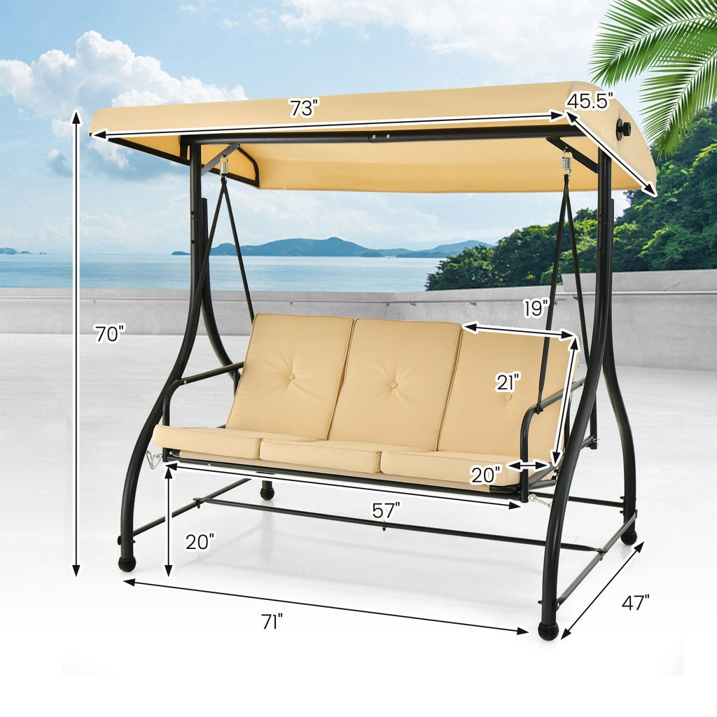 3-Sitzer-Verandaschaukel mit verstellbarem Sonnendach – Beige