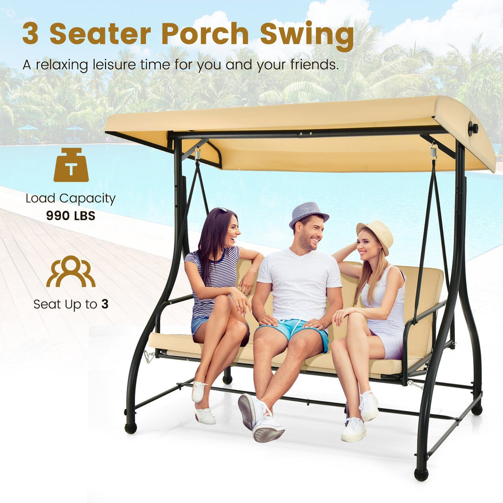 3-Sitzer-Verandaschaukel mit verstellbarem Sonnendach – Beige
