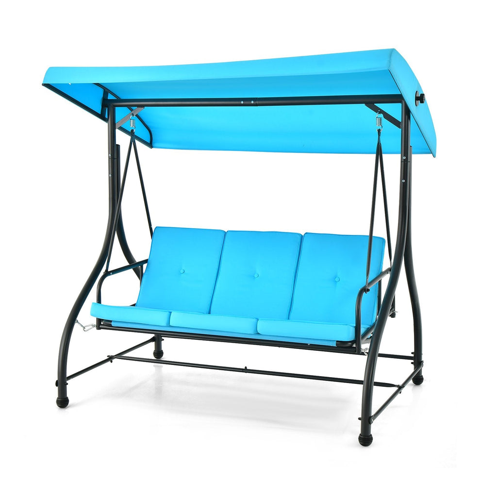 Columpio de Porche Exterior de 3 Asientos con Toldo Ajustable - Azul
