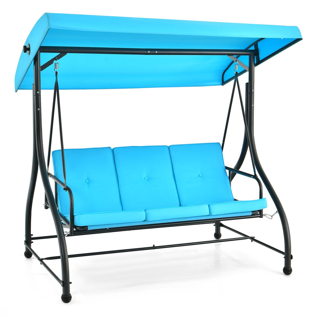 Columpio de Porche Exterior de 3 Asientos con Toldo Ajustable - Azul