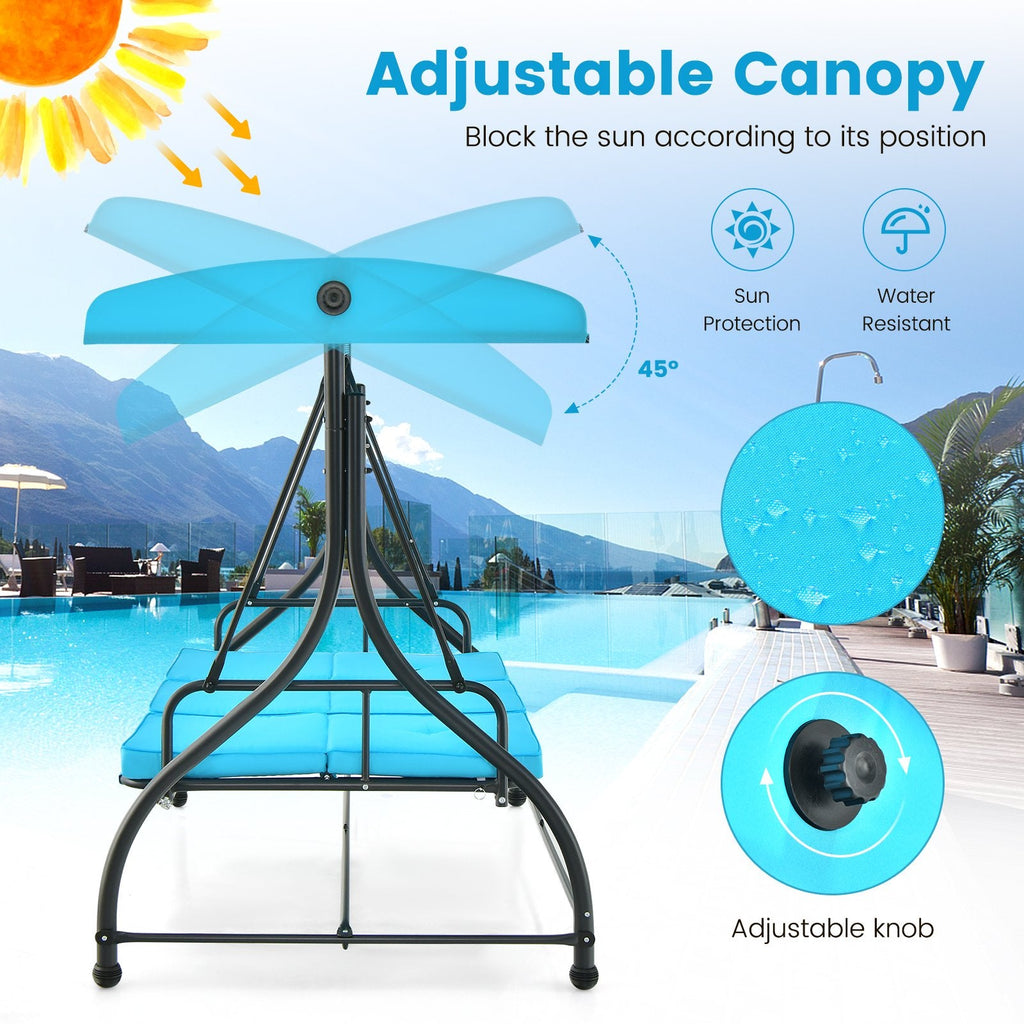 Columpio de Porche Exterior de 3 Asientos con Toldo Ajustable - Azul