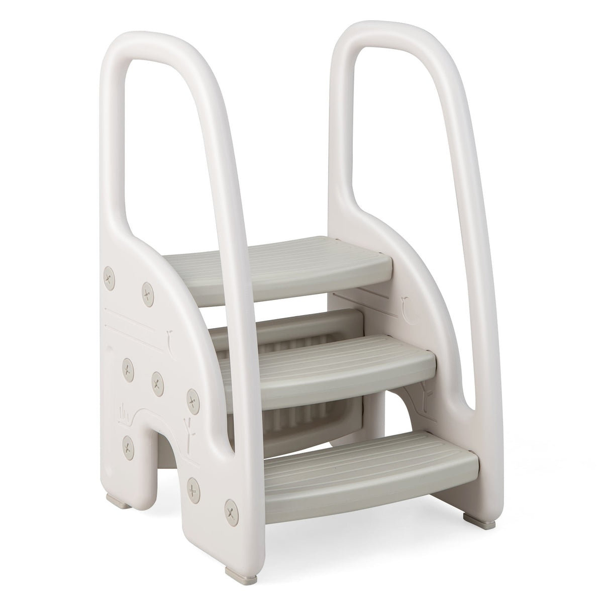 Taburete de 3 peldaños con agarraderas de seguridad y pedales antideslizantes para niños pequeños-Gris
