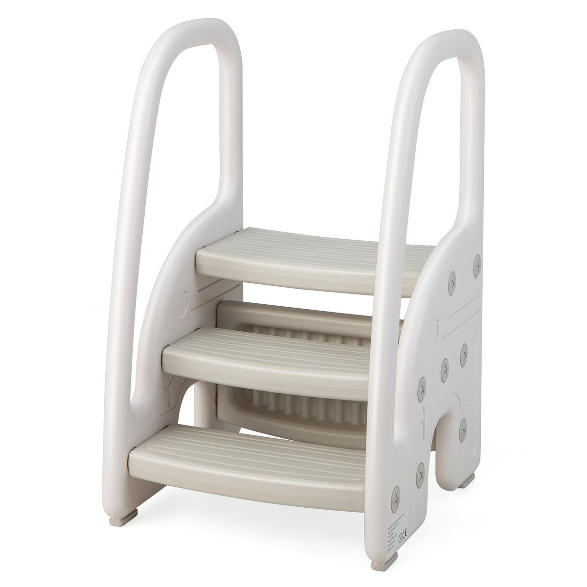 Taburete de 3 peldaños con agarraderas de seguridad y pedales antideslizantes para niños pequeños-Gris